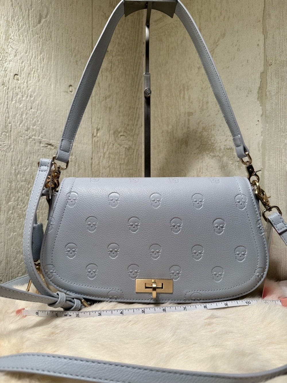 NWT Betsey Johnson Sky Blue Embossed Skull Bag